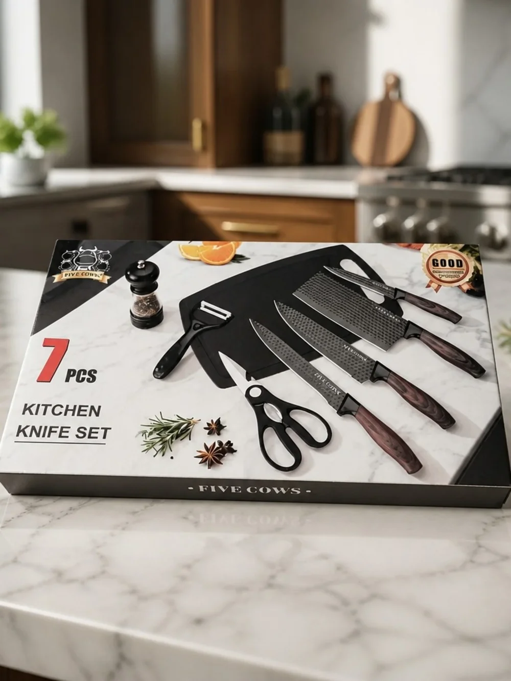 7-Piece Kitchen Knife Set with Black Handles